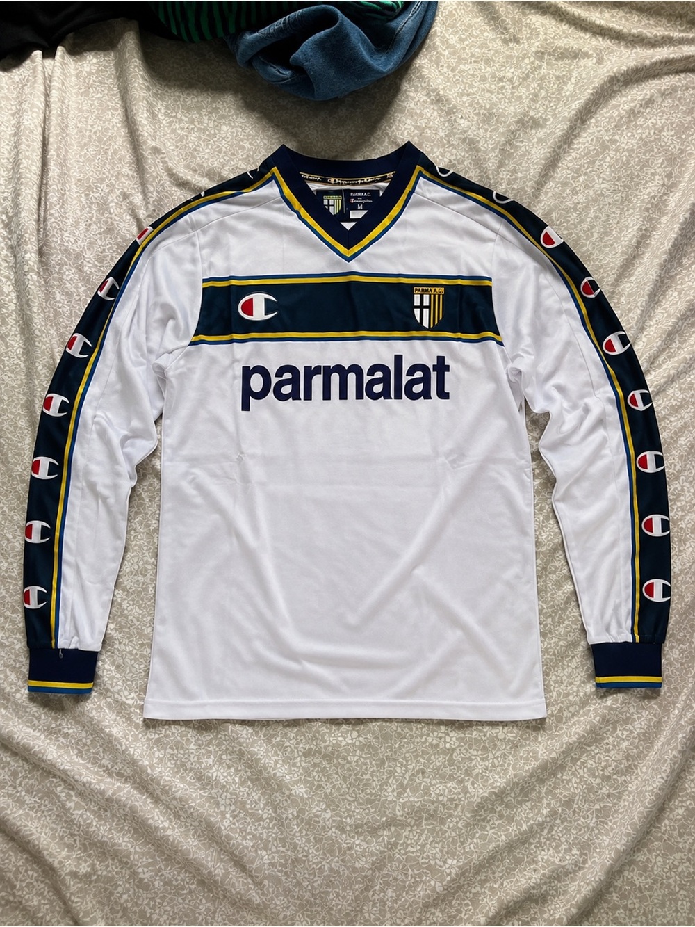 Champion White Parma A.C. Football Jersey with Navy & Yellow Trim